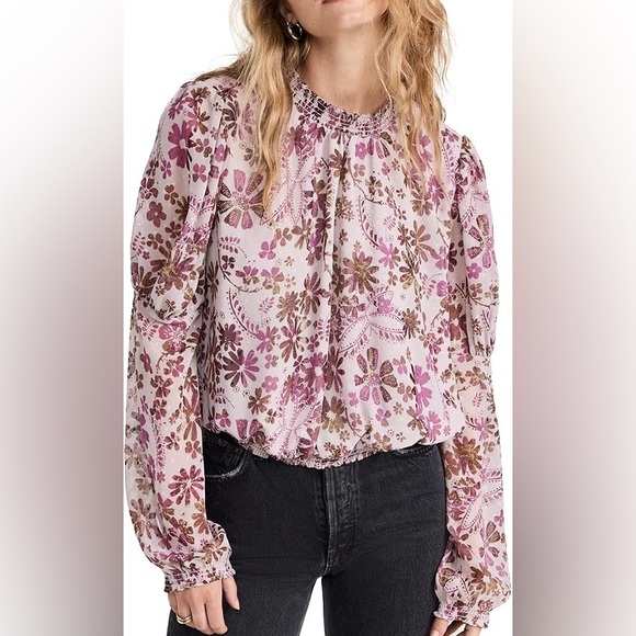 Free People Tops - Free People Women's Clarissa Printed Top, Grey Lilac Combo, M